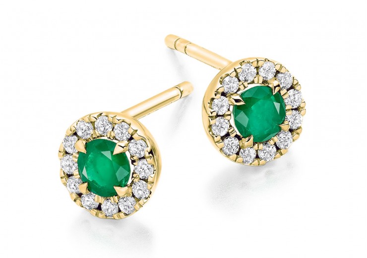 18ct Yellow Gold Emerald & Diamond Stud Earrings 0.77ct