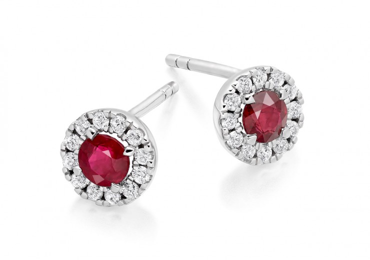 18ct White Gold Ruby & Diamond Stud Earrings 0.98ct