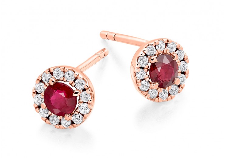 18ct Rose Gold Ruby & Diamond Stud Earrings 0.98ct