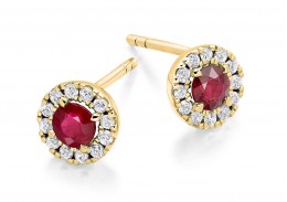 18ct Yellow Gold Ruby & Diamond Stud Earrings 0.98ct