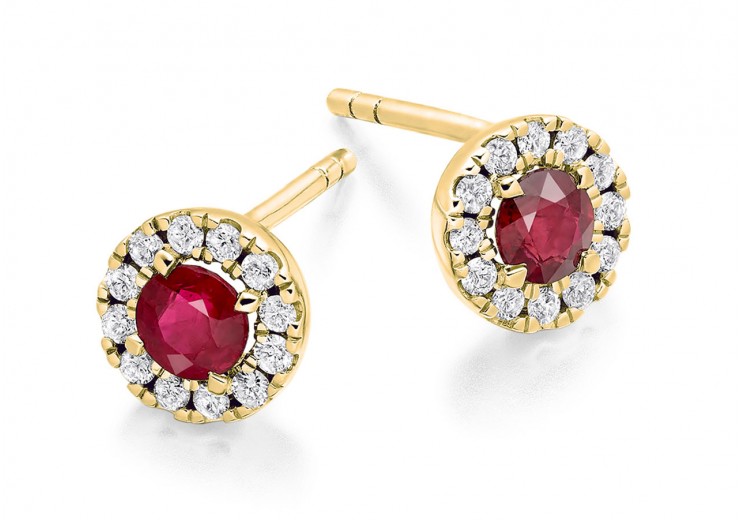 18ct Yellow Gold Ruby & Diamond Stud Earrings 0.98ct