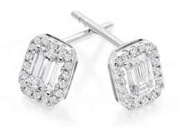 18ct White Gold Emerald Cut Diamond Earrings 0.70ct