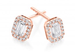 18ct Rose Gold Emerald Cut Diamond Earrings 0.70ct