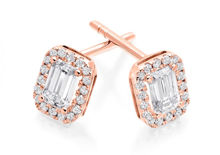 18ct Rose Gold Emerald Cut Diamond Earrings 0.70ct