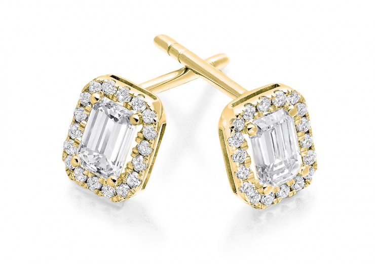 18ct Yellow Gold Emerald Cut Diamond Earrings 0.70ct