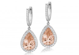 18ct White Gold Morganite & Diamond Drop Earrings 8.90ct