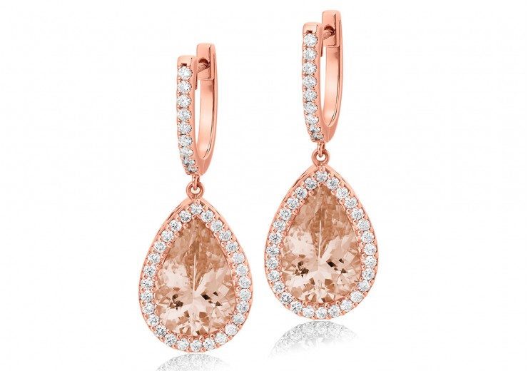 18ct Rose Gold Morganite & Diamond Drop Earrings 8.90ct