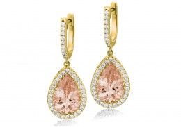 18ct Yellow Gold Morganite & Diamond Drop Earrings 8.90ct