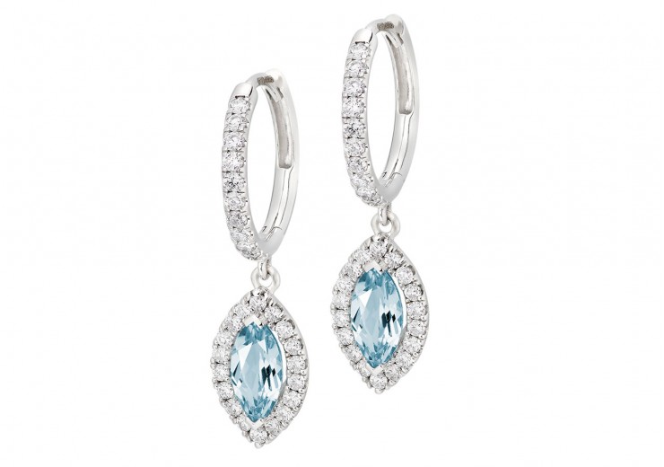 18ct White Gold Aquamarine & Diamond Drop Earrings 1.90ct