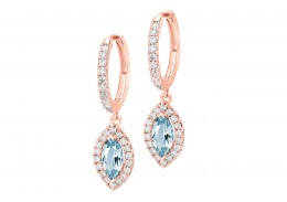 18ct Rose Gold Aquamarine & Diamond Drop Earrings 1.90ct