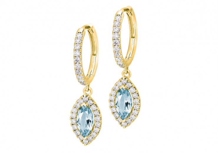 18ct Yellow Gold Aquamarine & Diamond Drop Earrings 1.90ct