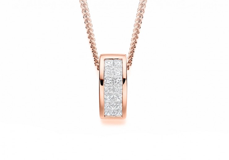 18ct Rose Gold Princess Cut Diamond Pendant 0.25ct