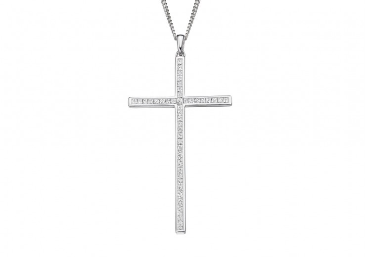 18ct White Gold Princess Cut Diamond Cross 0.70ct