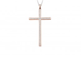 18ct Rose Gold Princess Cut Diamond Cross 0.70ct