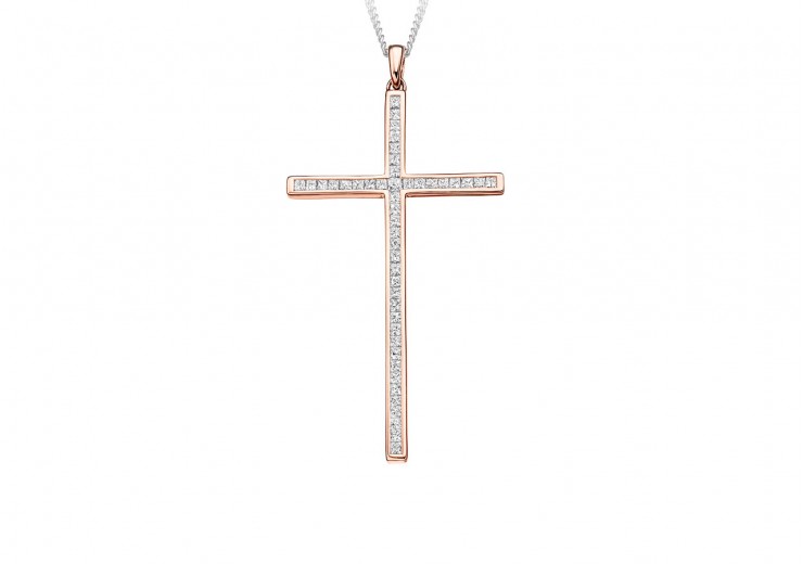 18ct Rose Gold Princess Cut Diamond Cross 0.70ct