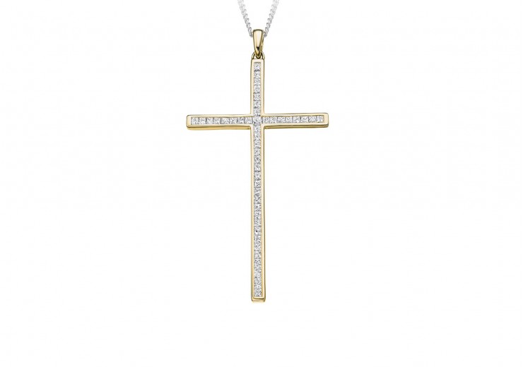 18ct Yellow Gold Princess Cut Diamond Cross 0.70ct