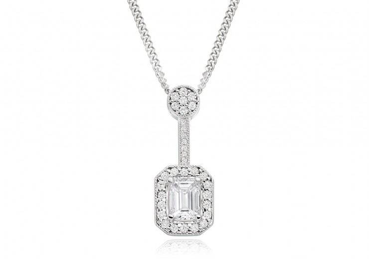 18ct White Gold Emerald Cut Diamond Pendant 0.75ct