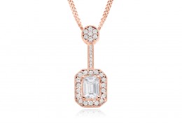 18ct Rose Gold Emerald Cut Diamond Pendant 0.75ct