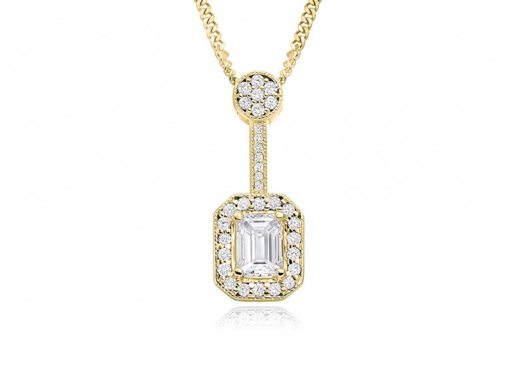 18ct Yellow Gold Emerald Cut Diamond Pendant 0.75ct