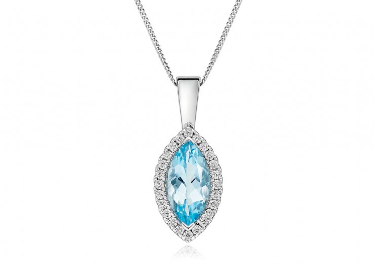 18ct White Gold Aquamarine & Diamond Pendant 1.74ct