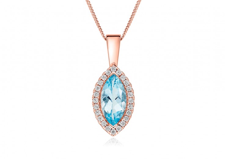 18ct Rose Gold Aquamarine & Diamond Pendant 1.74ct