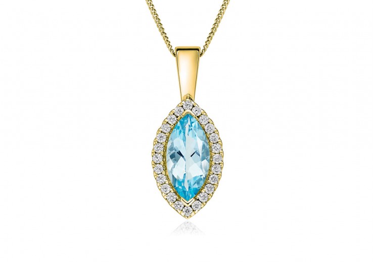 18ct Yellow Gold Aquamarine & Diamond Pendant 1.74ct