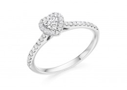 18ct White Gold Heart & Round Brilliant Cut Diamond Halo Ring 0.45ct