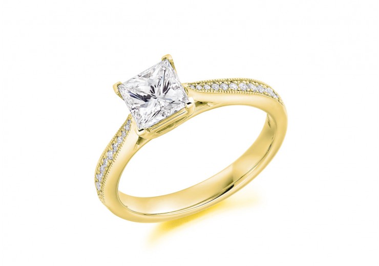 18ct Yellow Gold Princess & Round Brilliant Cut Diamond Solitaire Ring 1.18ct