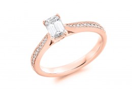 18ct Rose Gold Emerald & Round Brilliant Cut Diamond Solitaire Ring 0.89ct