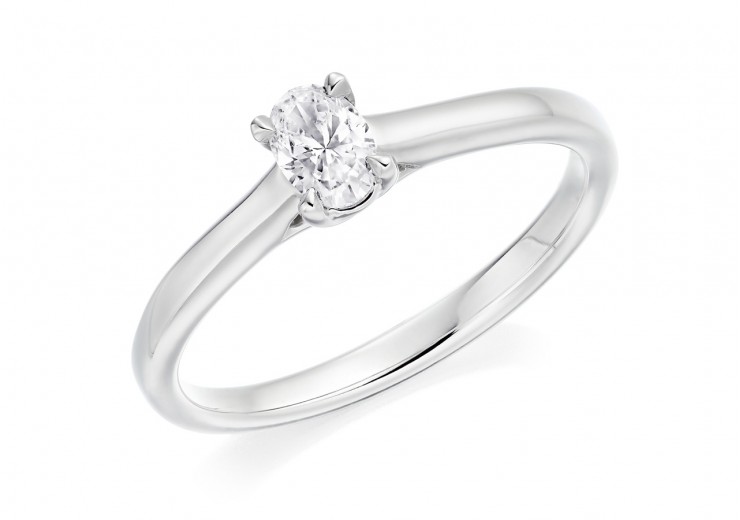 18ct White Gold Oval Cut Diamond Solitaire Ring 0.31ct