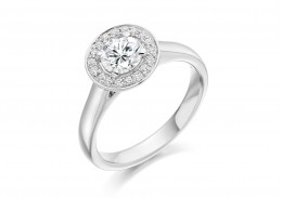 18ct White Gold Round Brilliant Cut Diamond Halo Ring 0.80ct