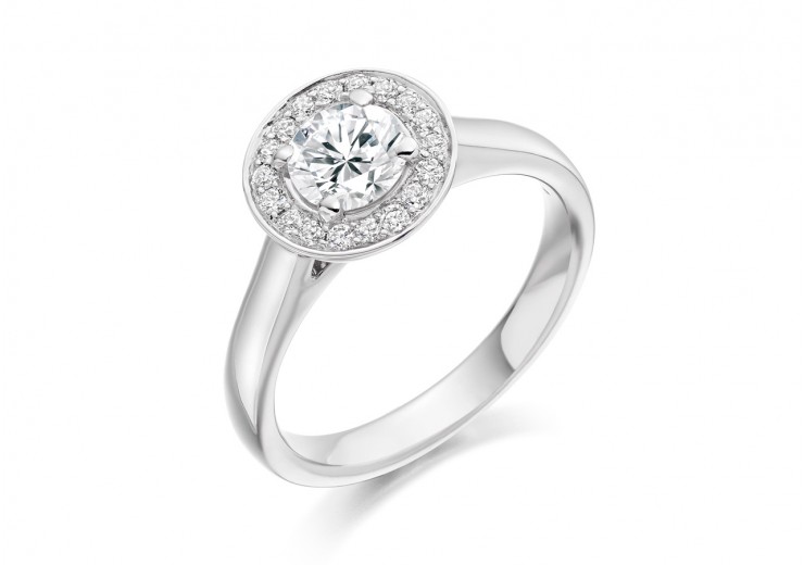 18ct White Gold Round Brilliant Cut Diamond Halo Ring 0.80ct