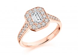18ct Rose Gold Emerald & Round Brilliant Cut Diamond Halo Ring 1.31ct