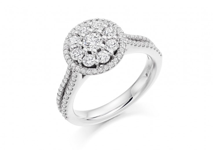 18ct White Gold Round Brilliant Cut Diamond Halo Ring 1ct