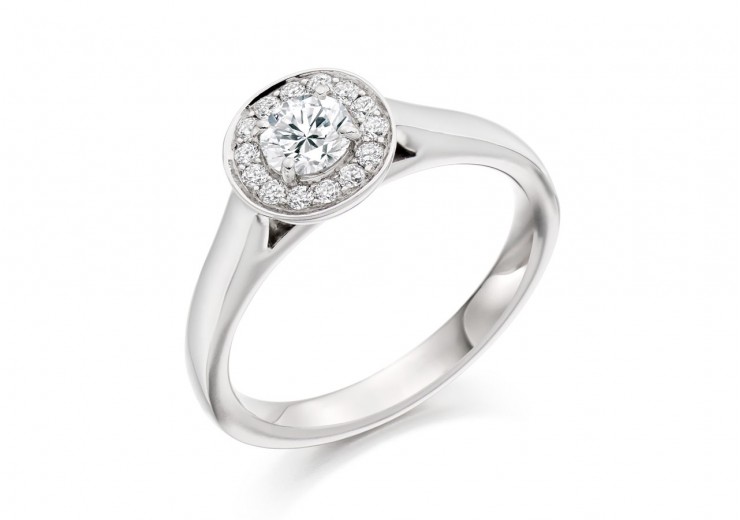 18ct White Gold Round Brilliant Cut Diamond Halo Ring 0.58ct