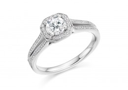 18ct White Gold Round Brilliant Cut Diamond Halo Ring 0.75ct