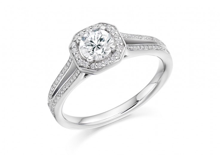 18ct White Gold Round Brilliant Cut Diamond Halo Ring 0.75ct