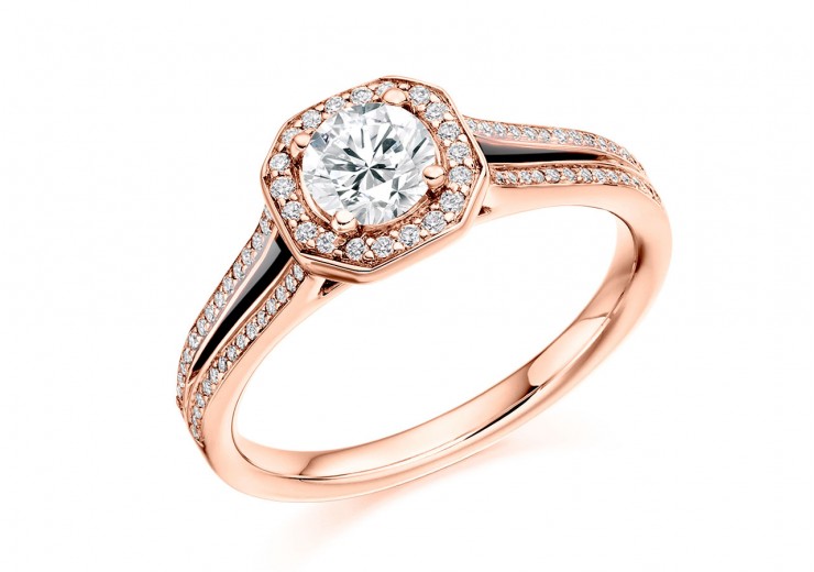 18ct Rose Gold Round Brilliant Cut Diamond Halo Ring 0.75ct