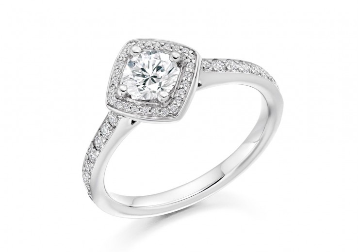 18ct White Gold Round Brilliant Cut Diamond Halo Ring 0.49ct