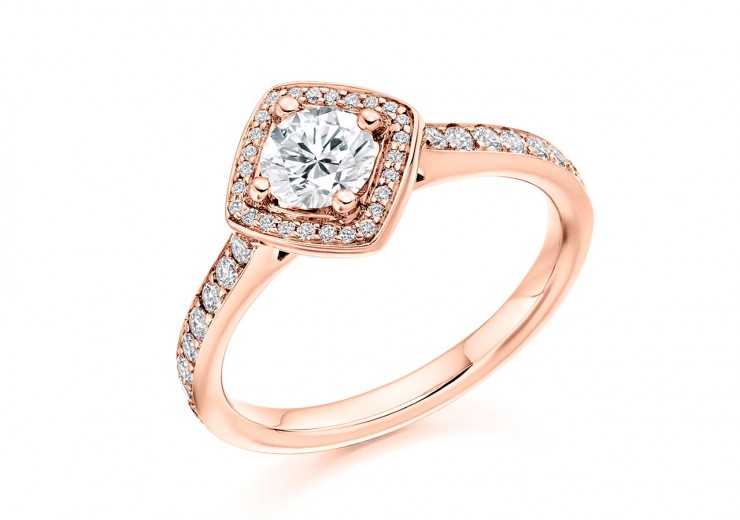 18ct Rose Gold Round Brilliant Cut Diamond Halo Ring 0.49ct