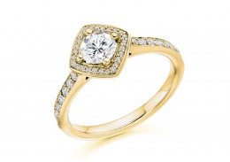 18ct Yellow Gold Round Brilliant Cut Diamond Halo Ring 0.49ct