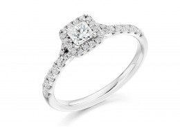 18ct White Gold Princess Cut Diamond Halo Ring 0.58ct