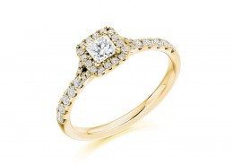 18ct Yellow Gold Princess Cut Diamond Halo Ring 0.58ct