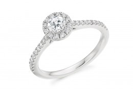 18ct White Gold Round Brilliant Cut Diamond Halo Ring 0.54ct