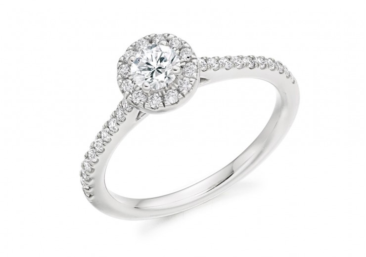 18ct White Gold Round Brilliant Cut Diamond Halo Ring 0.54ct