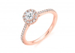 18ct Rose Gold Round Brilliant Cut Diamond Halo Ring 0.54ct