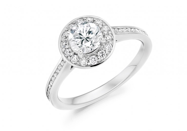 18ct White Gold Round Brilliant Cut Diamond Halo Ring 1ct