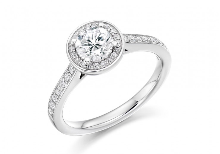 18ct White Gold Round Brilliant Cut Diamond Halo Ring 0.90ct