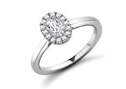 18ct White Gold Oval & Round Brilliant Cut Diamond Halo Ring 0.53ct