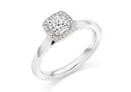 18ct White Gold Cushion & Round Brilliant Cut Diamond Halo Ring 0.62ct